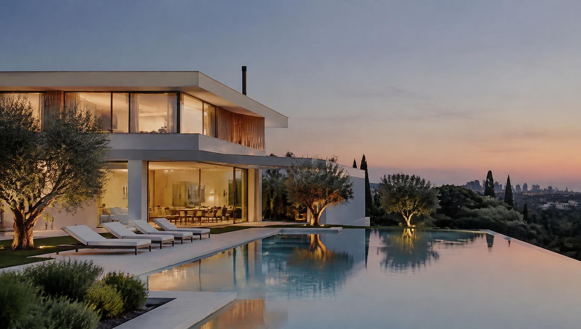 Promoción residencial de alto standing al atardecer